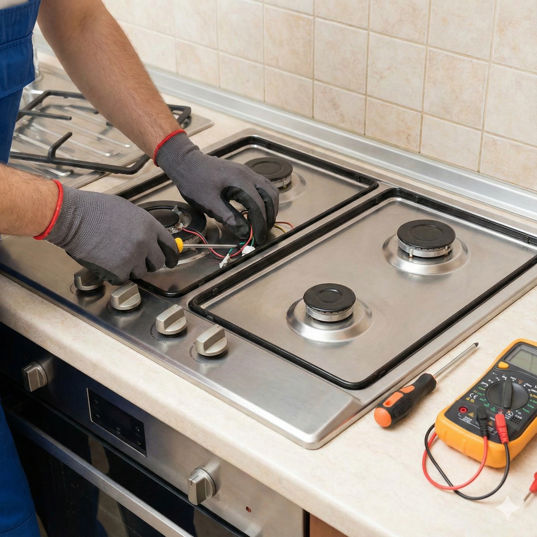 FIXNOW APPLIANCES technician repairing a glass cooktop