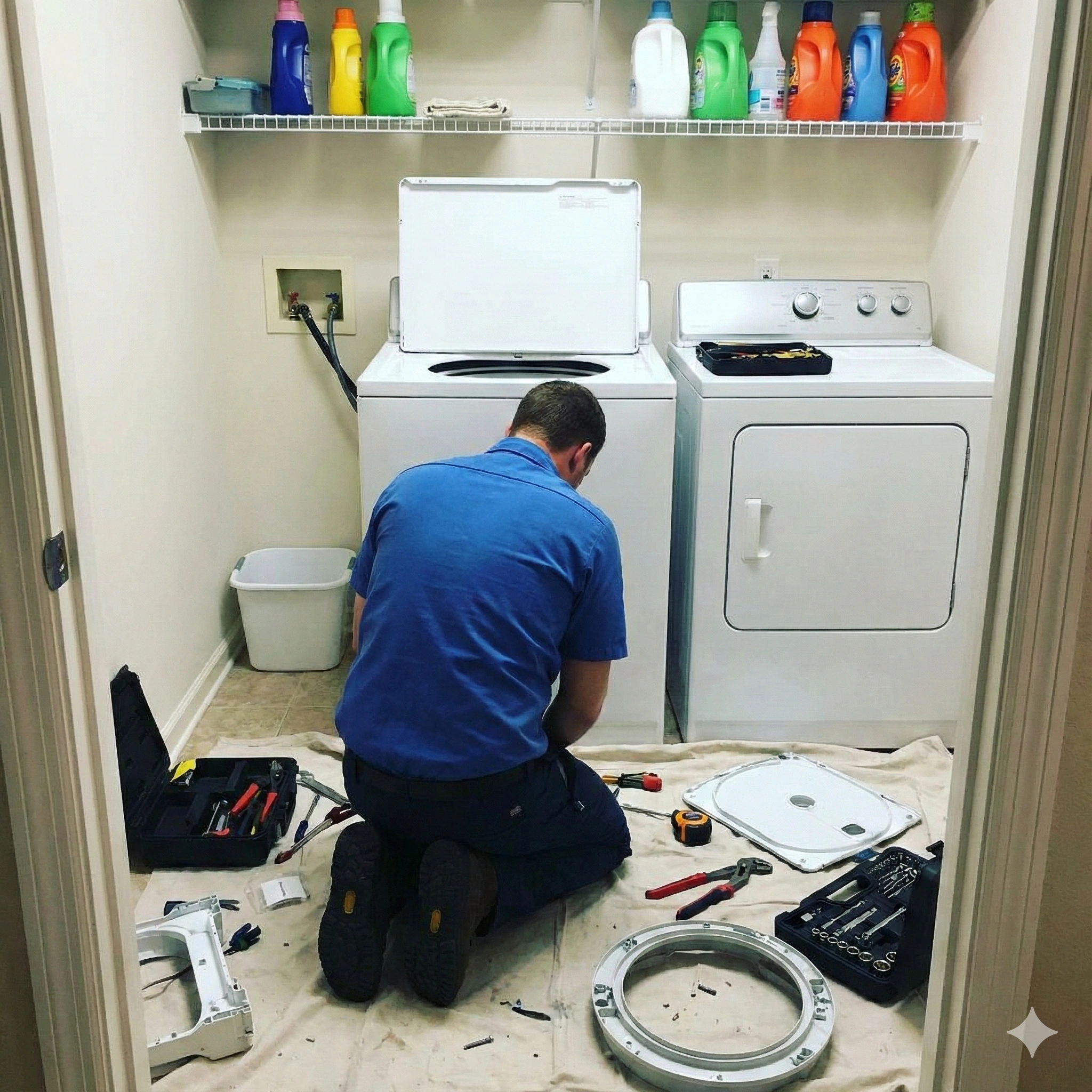 FIXNOW APPLIANCES technician repairing a washer